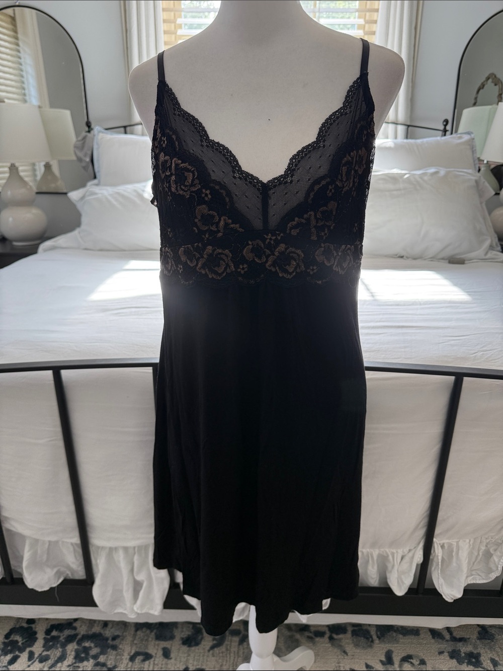 Tahari Black Lace-Trim Slip Dress - Women Intimates & Sleepwear